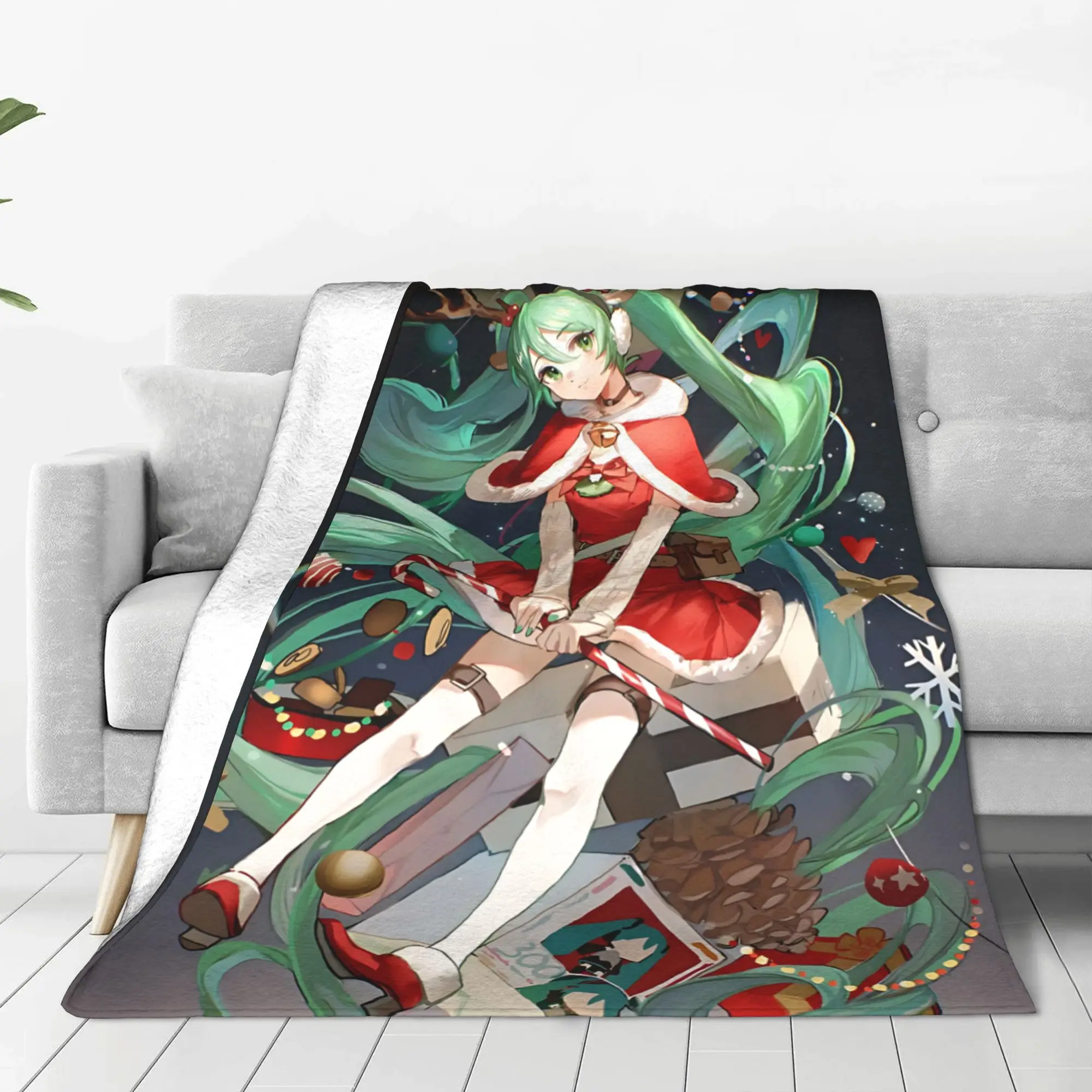 1PC Christmas Exclusive  Hatsune Miku  home room decorations Winter Blankets for Adults Bedding Home Interior Sofa Knee