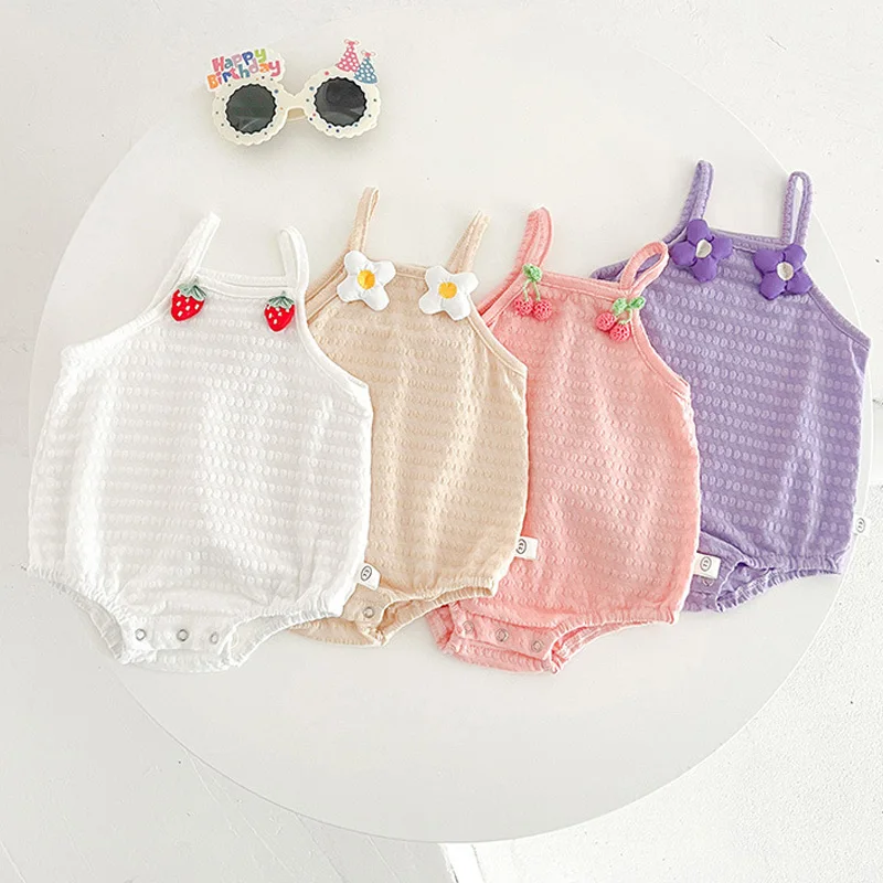 

Summer Newborn Bodysuit Cute Sleeveless Jumpsuit for Girls Clothes Baby Suspenders Romper Thin Korean Infant One-Pieces Onesie