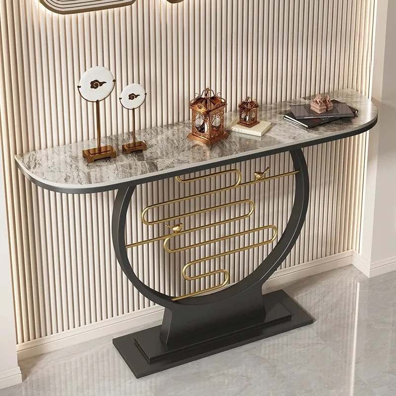 New Chinese style postmodern light luxury rock slab entrance table decorative strip case ornament entry wall view table