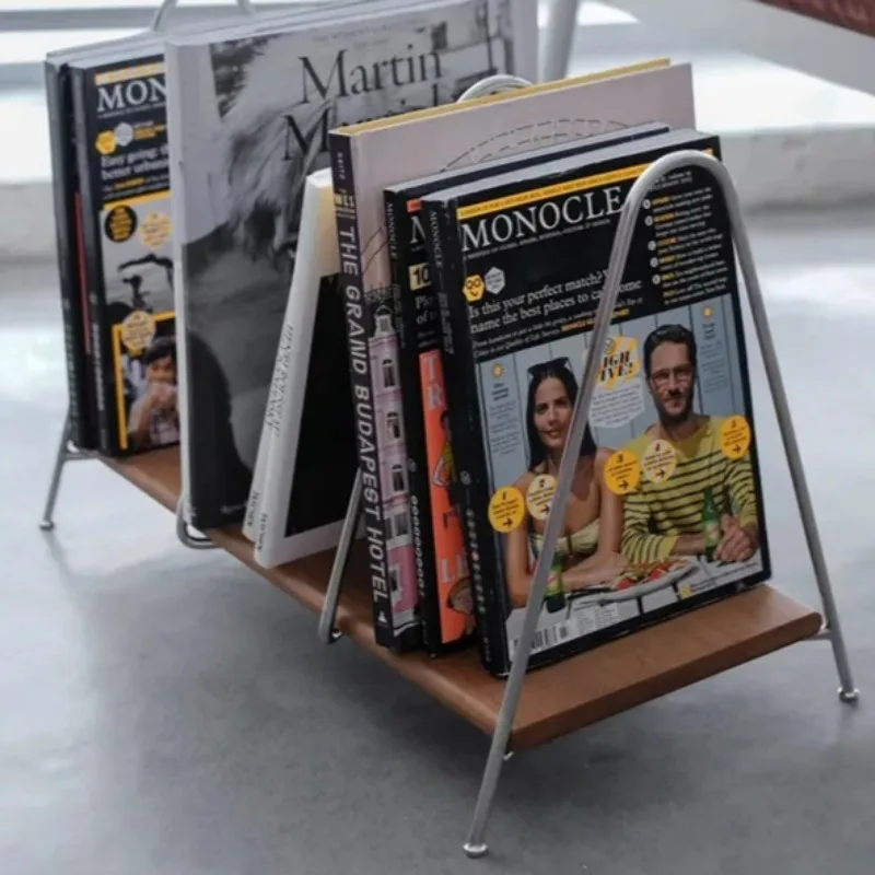 

Nordic Solid Wood Book And Iron Bookshelf, Floor To Ceiling Desktop Small Storage Simple Magazine Rack, Newspaper Rack