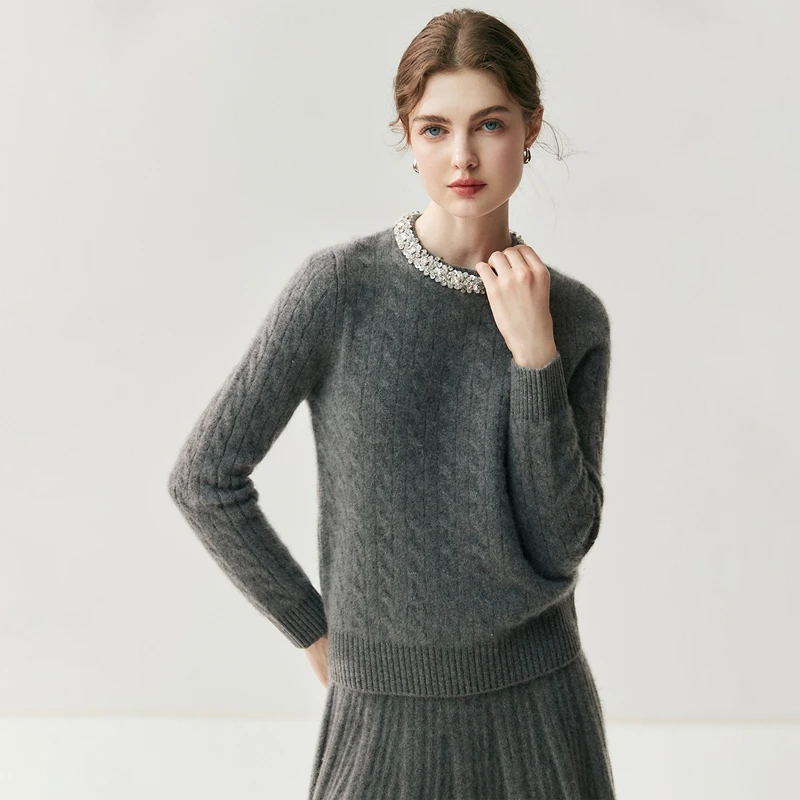

Chic O-Neck 100% Cashmere Sweater Women's Solid Pullovers Autumn Winter Casual Clothing Thick Warm Cashmere knitwear Soft Tops