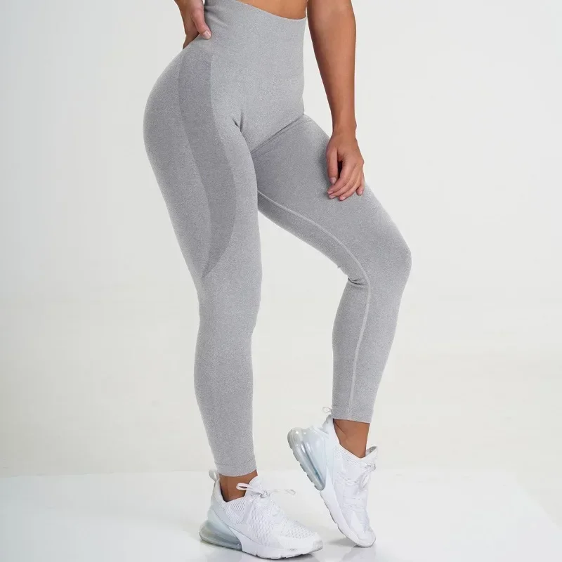 Celana Legging olahraga wanita rajut tanpa kelim celana Yoga ramping pinggang tinggi wanita kasual Legging lari Push Up bernapas 30168