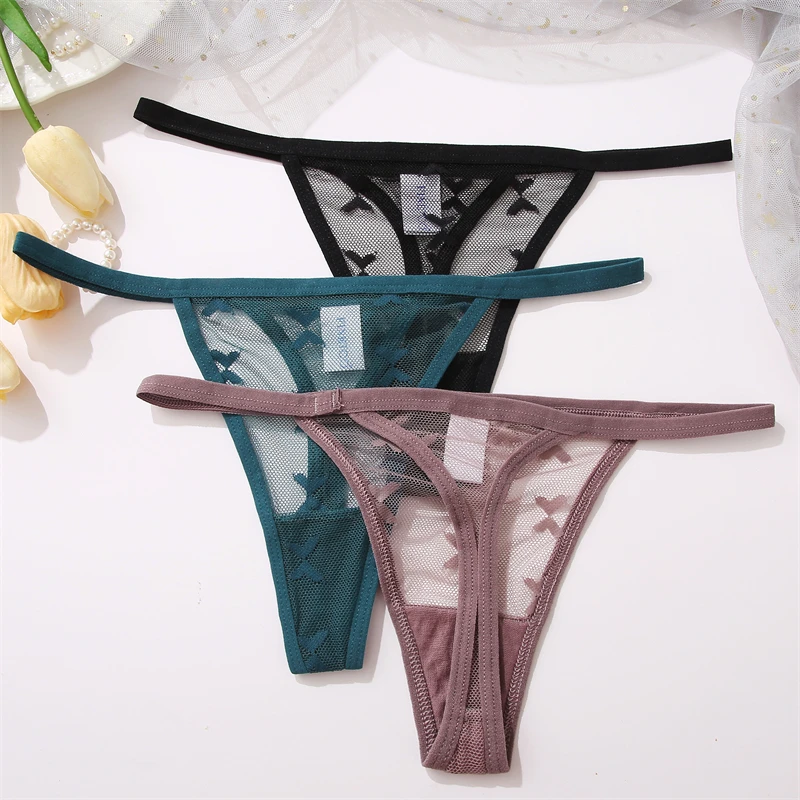 FINETOO 4Pcs/set Lace Thongs Sexy Low Waist Bikini Panties S-XL Lace G-string Underpants Comfortable T-Back Underwear Lingerie