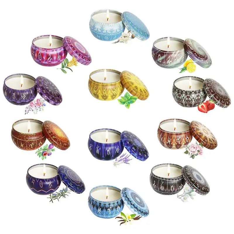 Scented Candles Gift Set 12 Pcs Constellations Aromatherapy Candles Soy Wax Aromatherapy Scented Candles Portable Travel Tin