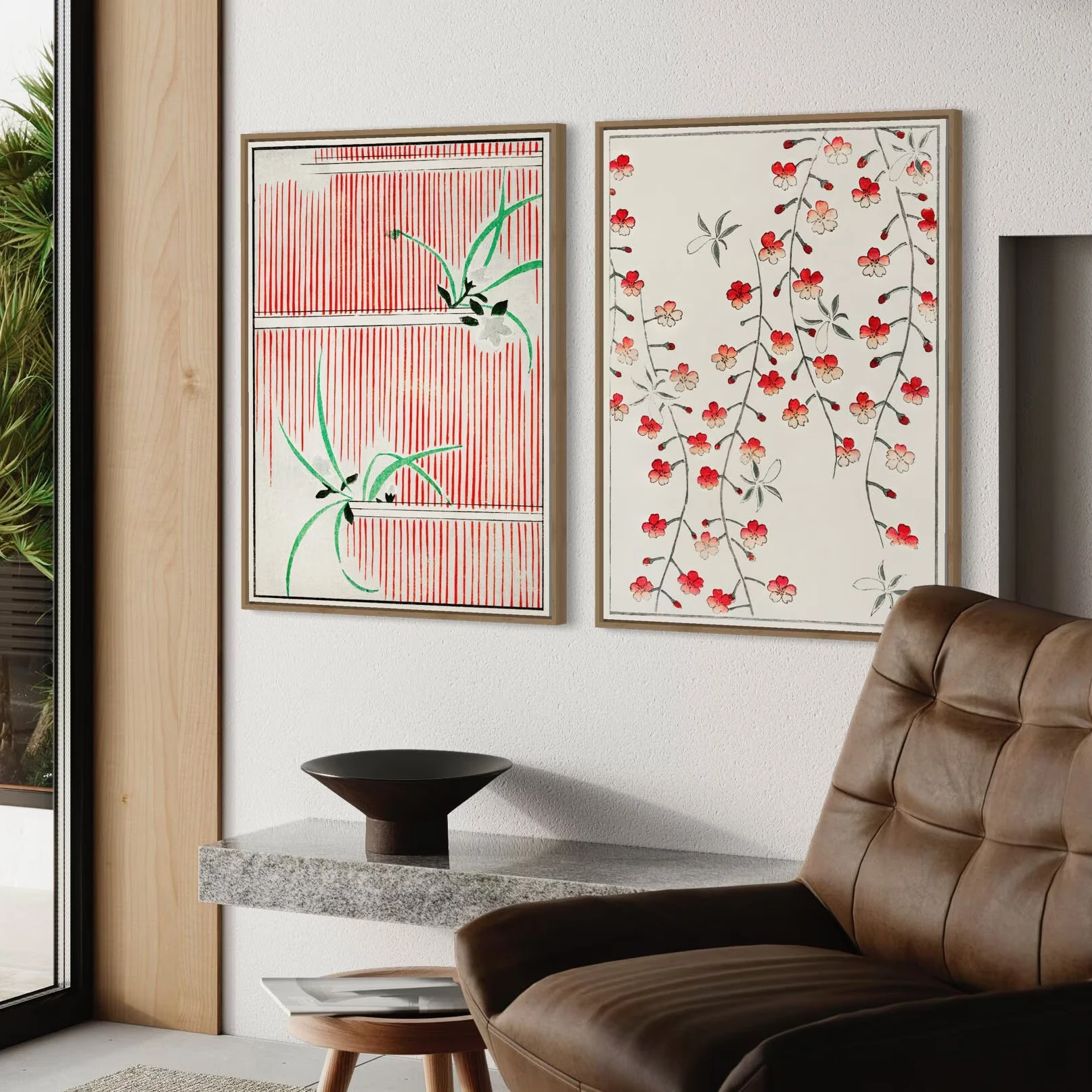 Japanese Vintage Print Wall Art Set Plum Blossom Orchid Floral Canvas Poster Asian Minimalist Living Room Bedroom Home Decor