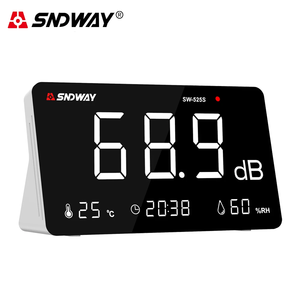 SNDWAY Digital Sound Level Meter Temperature Humidity Meter 30~130db Decibel Meter Audio Measuring Instrument 4 in 1 Noise Meter