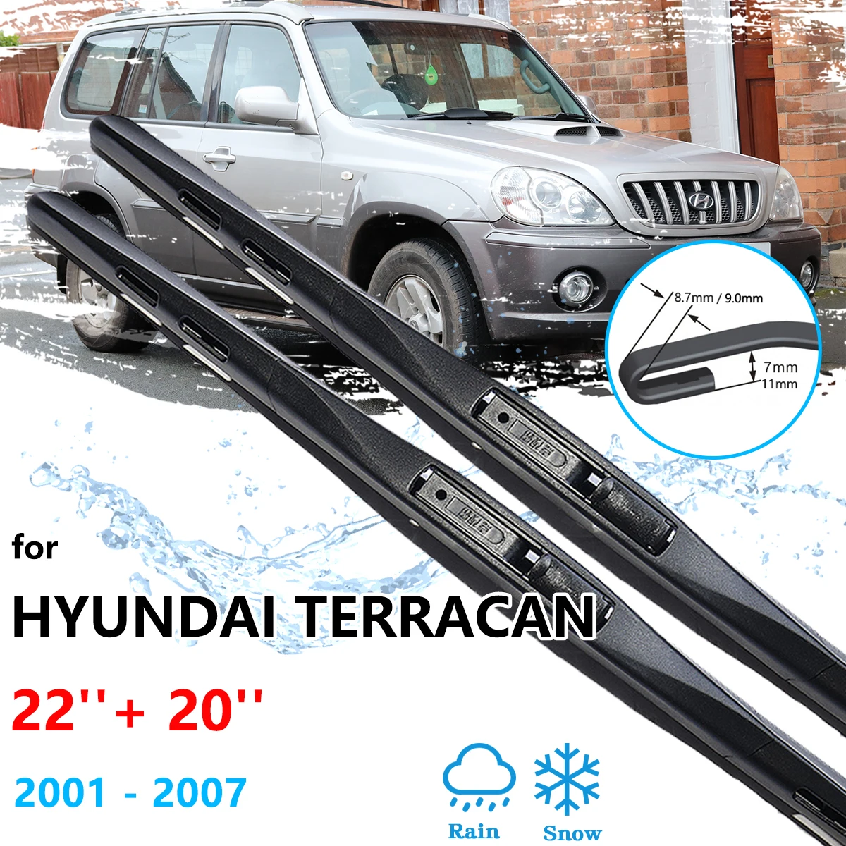 For Hyundai Terracan 2001~2007 Front Brushes Wiper Blades Rubber Window Windshield Windscreen U J Hook Cutter Auto Accessories