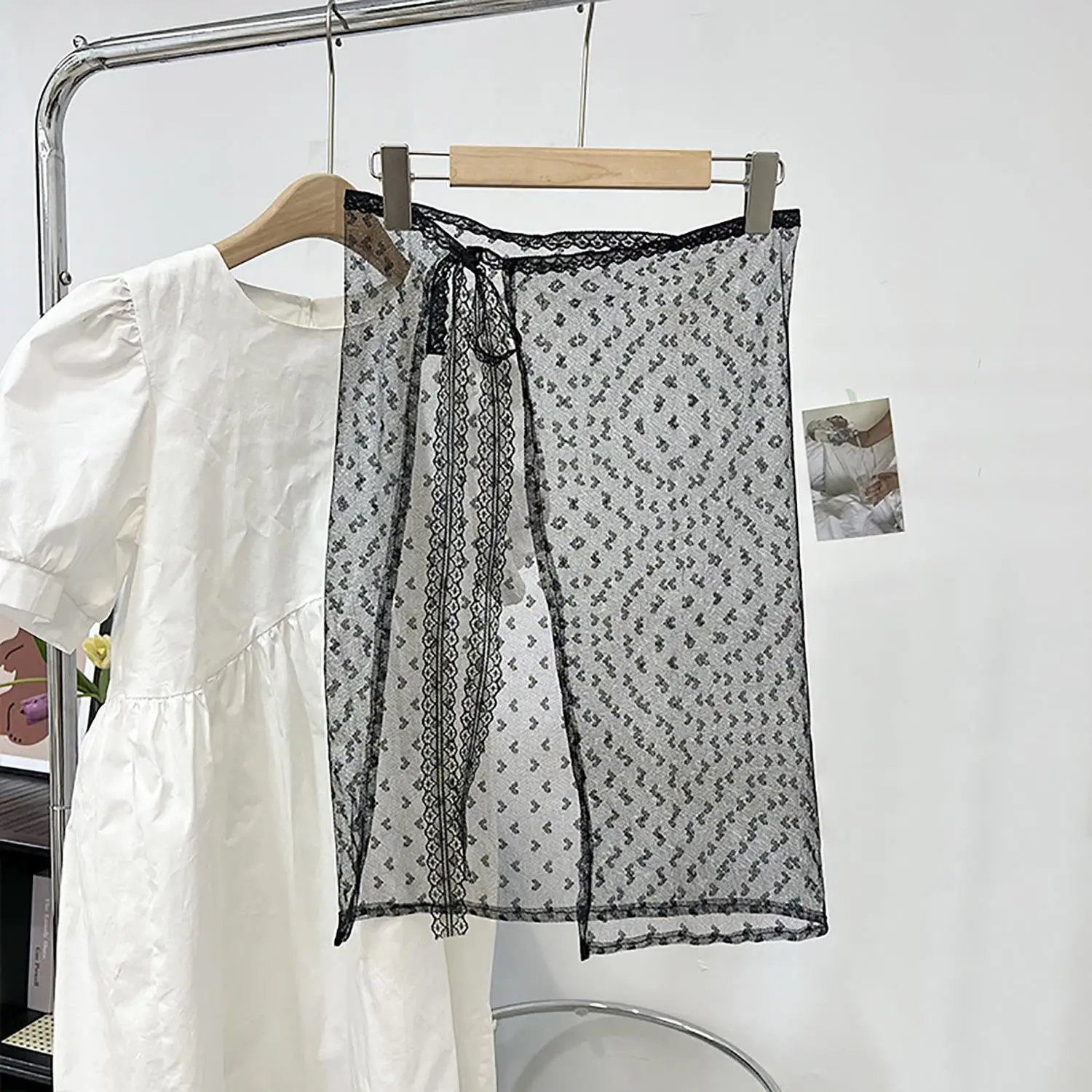 

Lace Layered Gauze Skirt With Tie Up Spicy Girl Stacked Skirt Streetwear Apron Wrap Skirt Lace Up Matching Pants