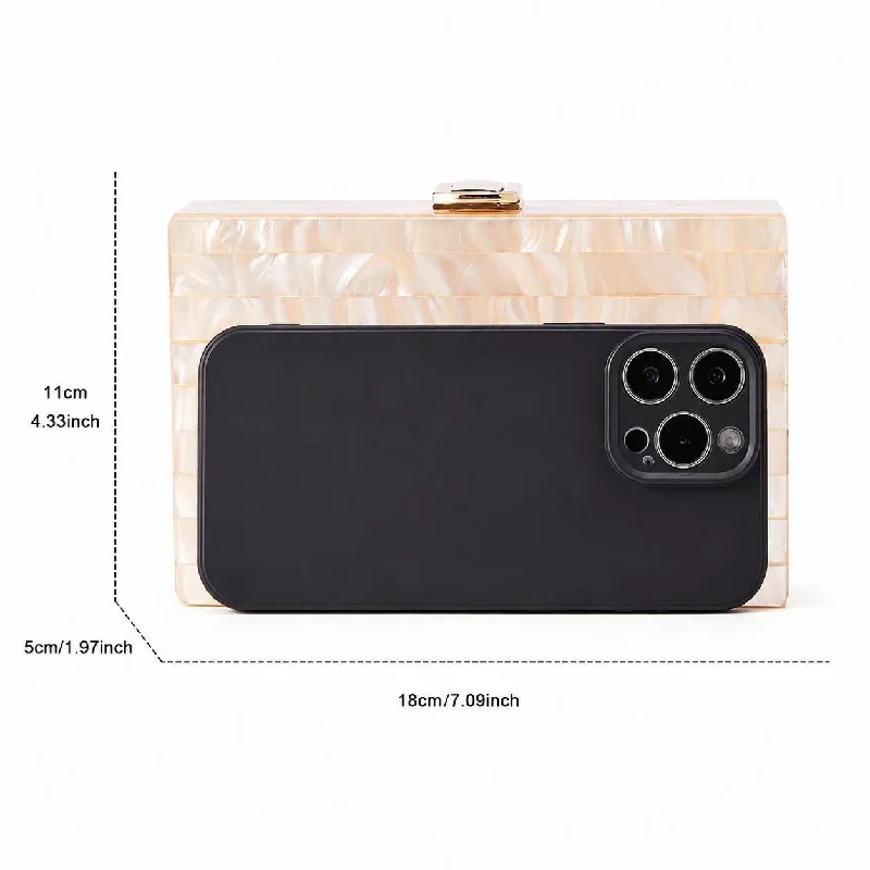 Acrylic Striped Clutch Evening Bag For Women, Pearlescent Hard Case Chain Purse, Snap Button Square Handbag For Wedding Party view 6