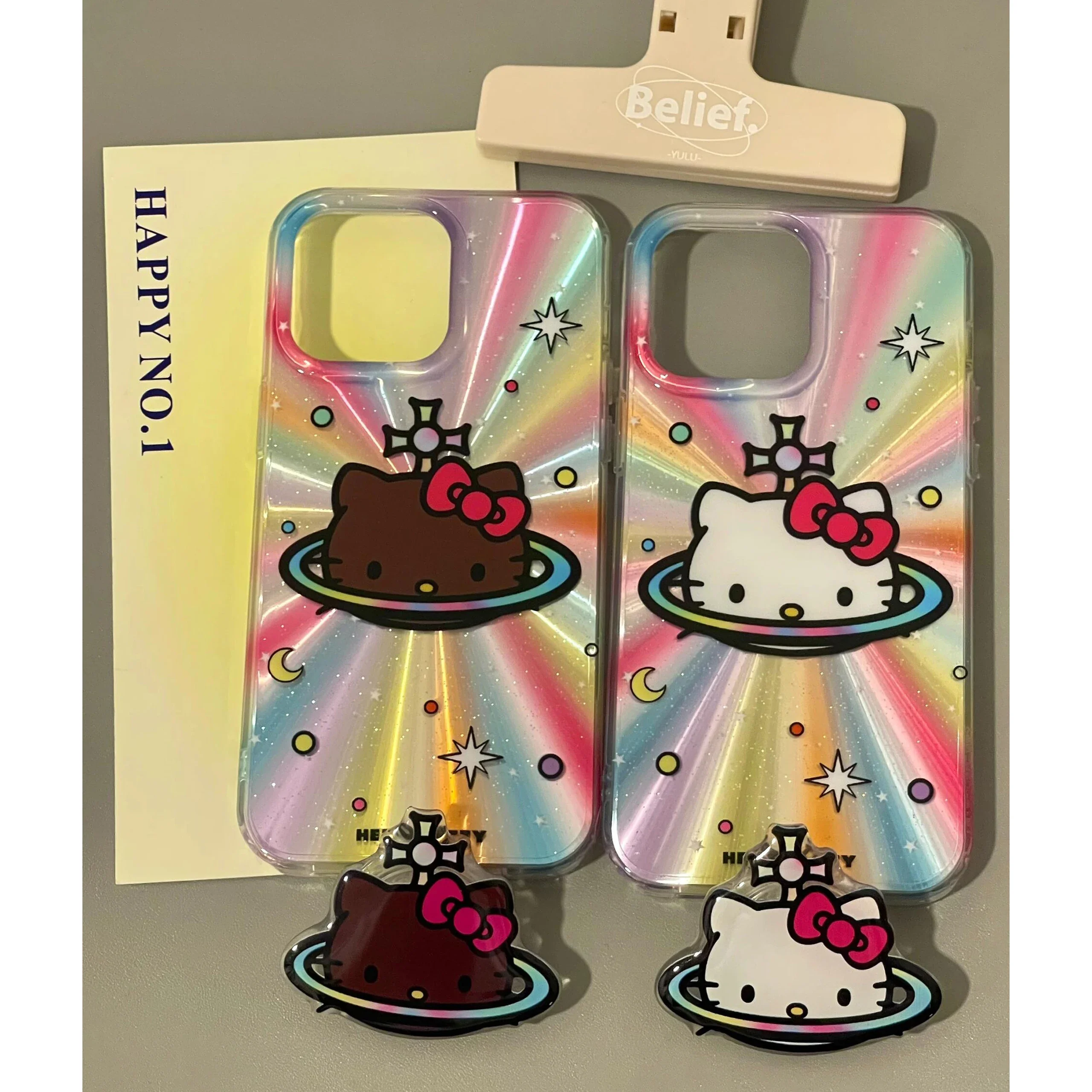 Kawaii Tan Hello Kitty Shining Phone Case Sanrio Y2k Creative Girl Women Protective Full Cover for IPhone 11 12 13 14 15 Pro Max