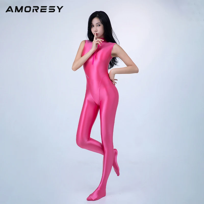 AMORESY high gloss high elastic tight tail wave surfing competitive one-piece front zipper Yoga role-playing swimsuit