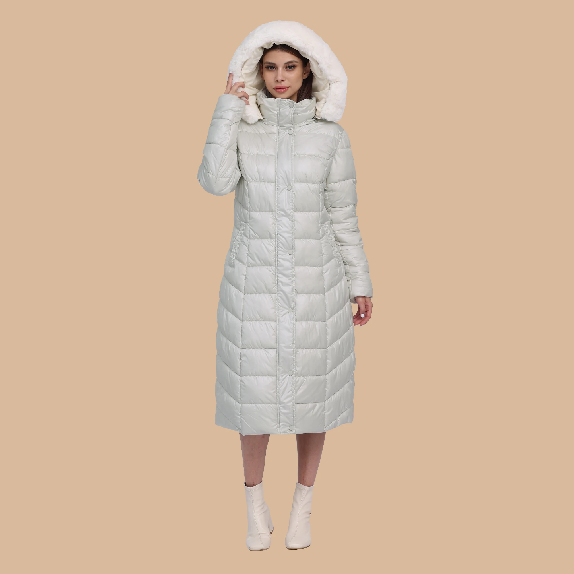 SANTELON Women Winter Thick Warm Over Knee Parka Female X-Long Puffer Jacket Coat With Detachable Windproof Hood Fashion Clothes