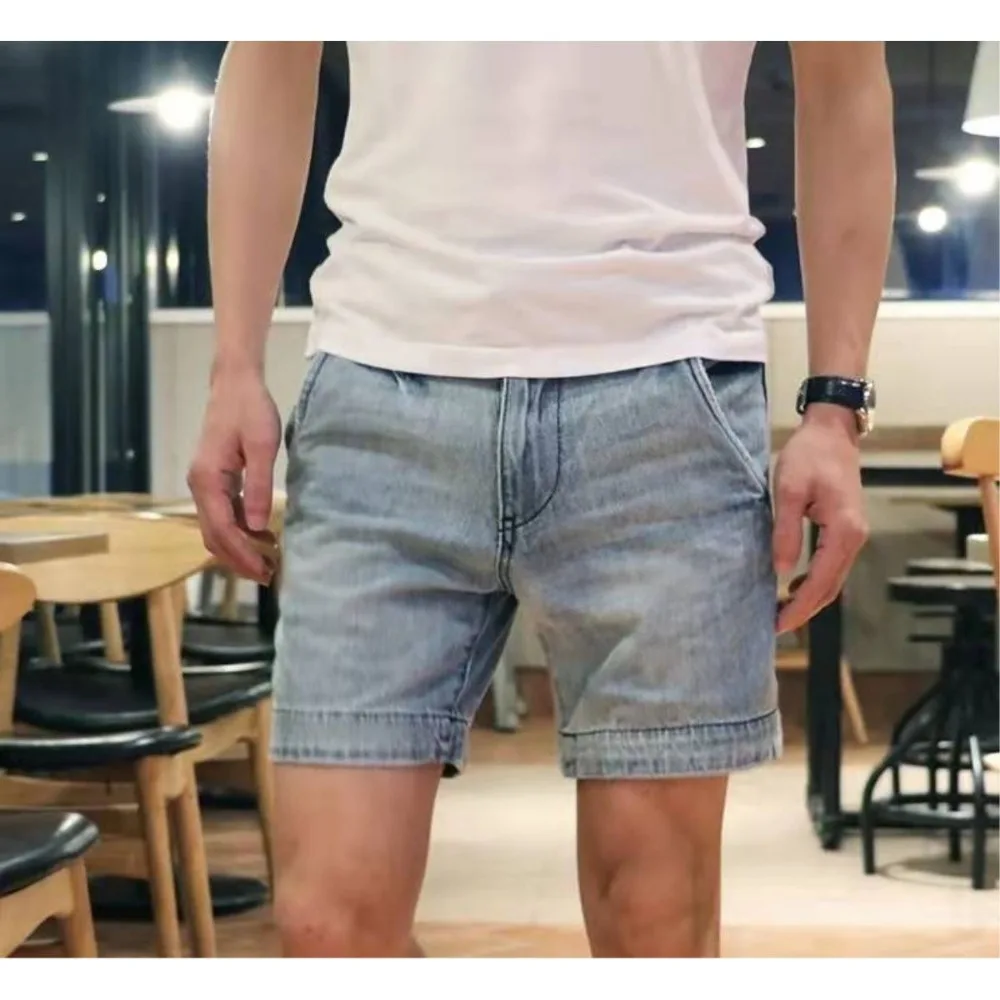 Invisible Open Crotch Outdoor Sex Summer Men's Jean Shorts Streetwear Retro Casual Straight Leg Jeans Erotic Pants Three Points