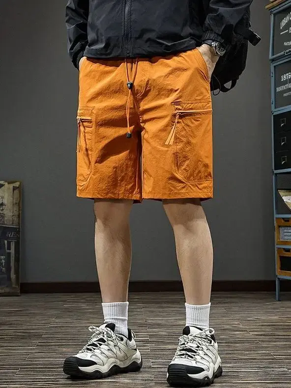 

Men's Outdoor Casual Shorts Summer Thin Drawstring Elastic Waist Multi-Pocket Five-Quarter Length Fashion Urban Style