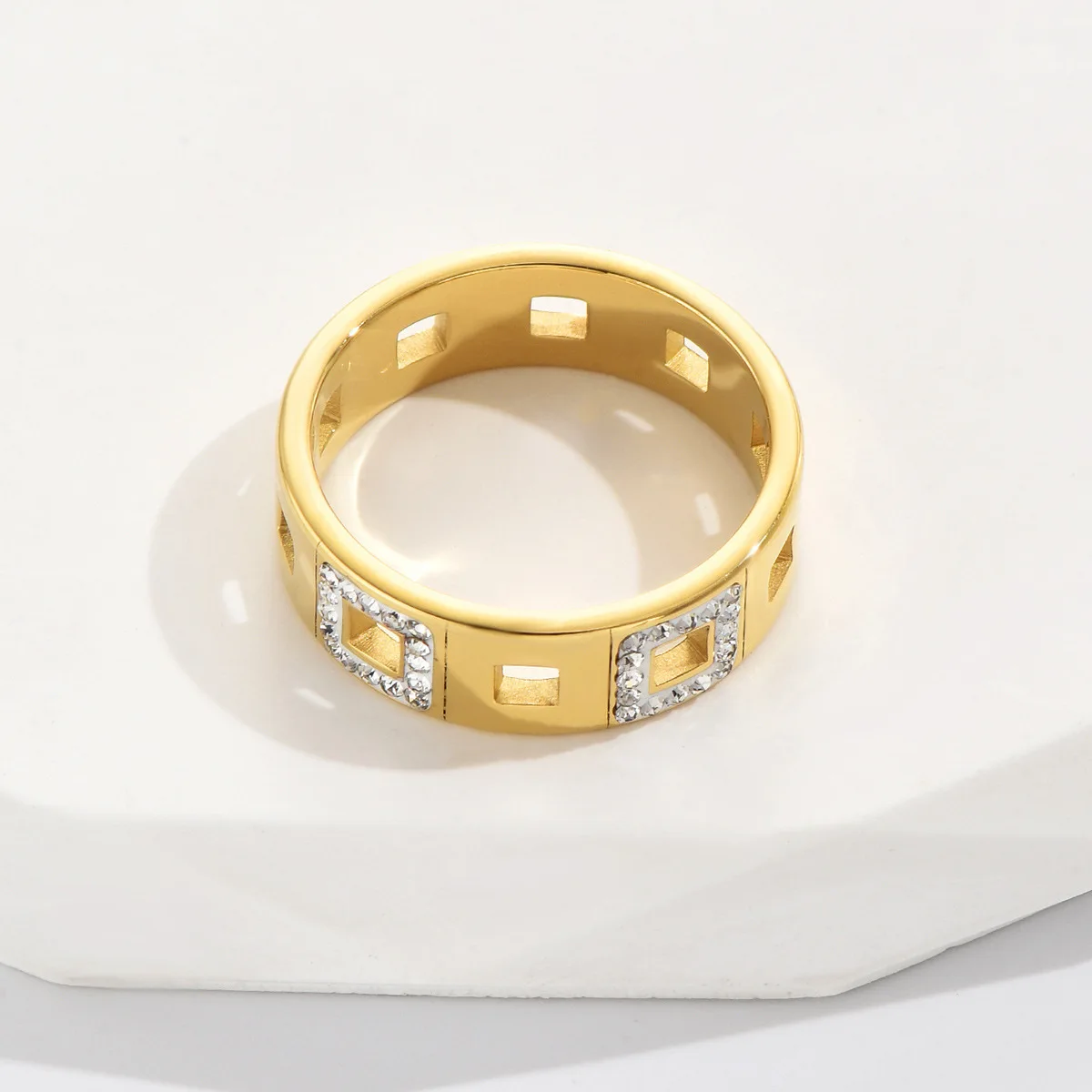خاتم نسائي هندسي على الطراز الياباني الكوري مجوف مربع مرصع بالألماس مجوهرات ذهبية أوروبية أمريكية عصرية #3