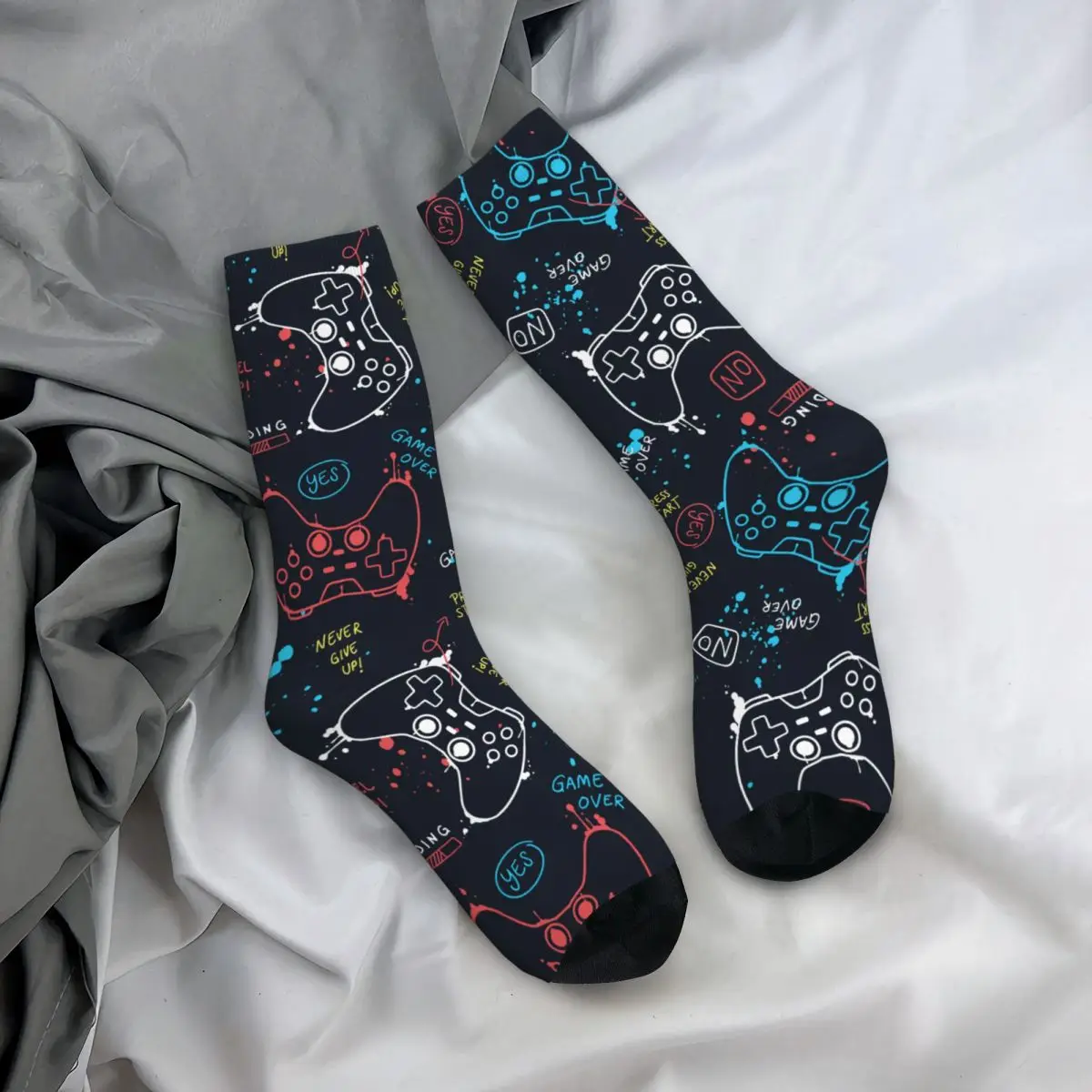 Calcetines de poliéster sin costuras para hombre y mujer, medias con estampado de Gamepad, Harajuku, absorbentes del sudor