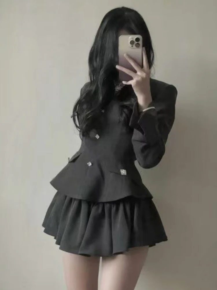 

Autumn Korean Fashion Preppy Style Women's Suit Y2k Warm French Elegant Three Piece Set Slimming Design Outfits Female Clothing