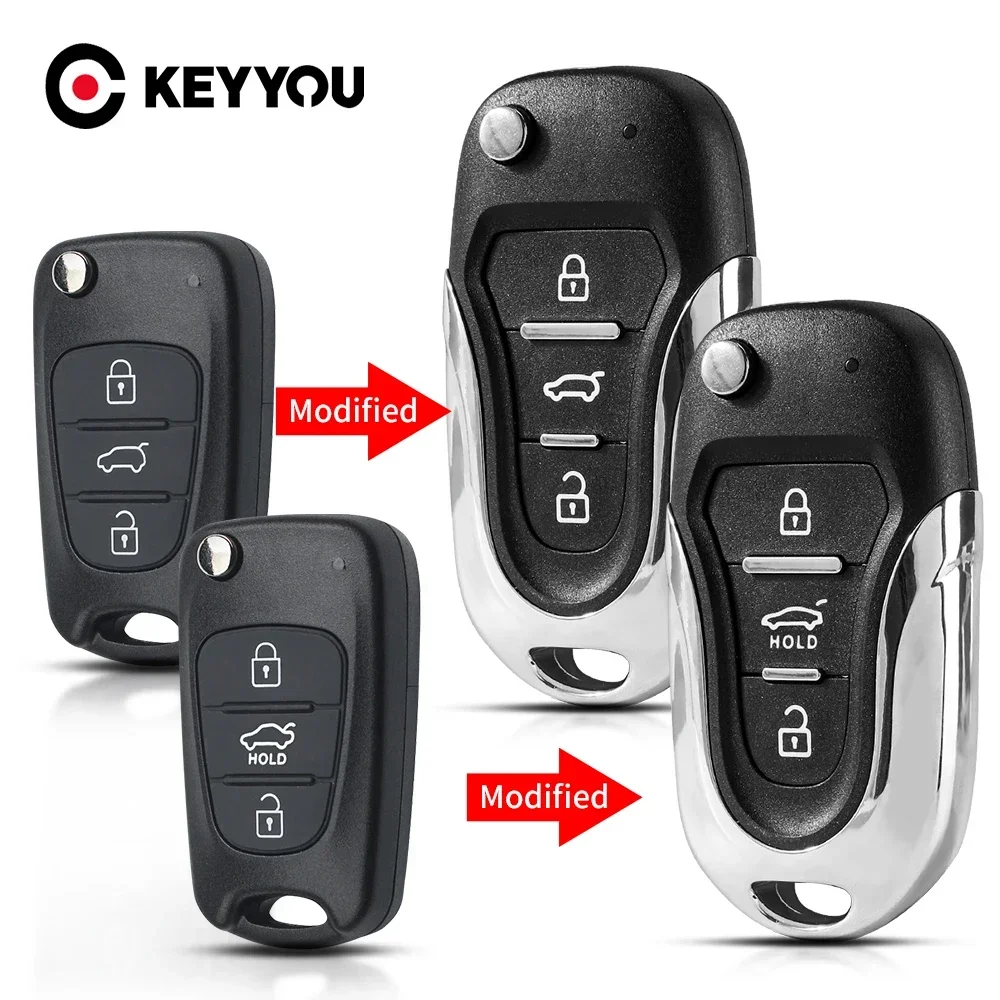 KEYYOU Modified Version For Hyundai I20 I30 IX35 I35 Accent For Kia Picanto Sportage K5 3 Buttons Car Key Case