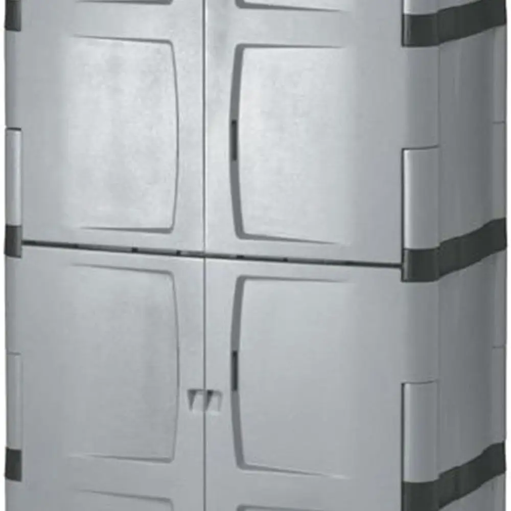 

Gray Lockable 5-Shelf Storage Cabinet with Double Doors for Garage, Outdoor, Garden Tools, Toys, Power Tools, and Pool Accessori