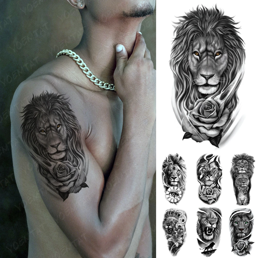 

Waterproof Temporary Tattoo Stickers Lion Rose Crown Tiger Wolf Flash Tatto Women Men Animal Tribal Totem Body Art Fake Tattoos