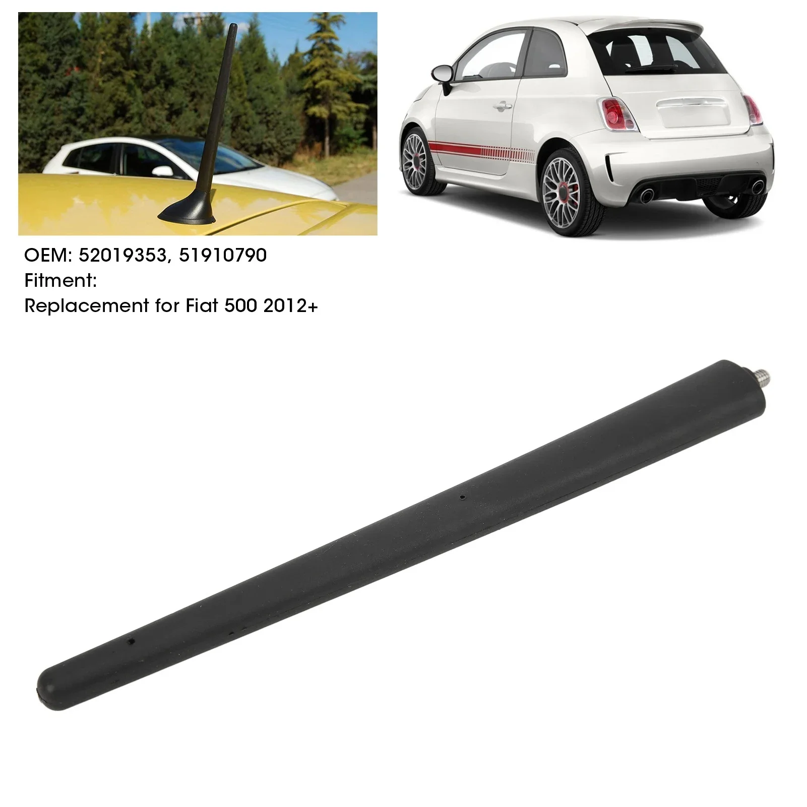 

200mm/7.87in Car Short Antenna Rubber Aerial Mast Black 52019353 Replacement For Fiat 500 2012+