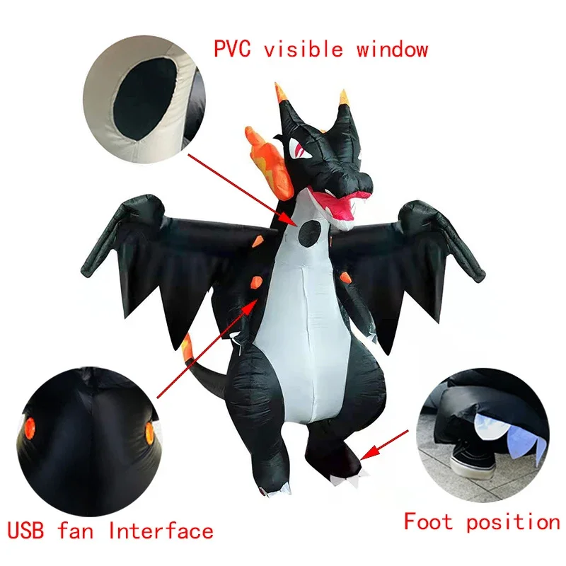 2025 NewAnime Cartoon Inflatable Dinosaur Costume Spit Fire Dragon Cosplay Adult Clotes Suit Christmas Halloween Carnival Pa AA