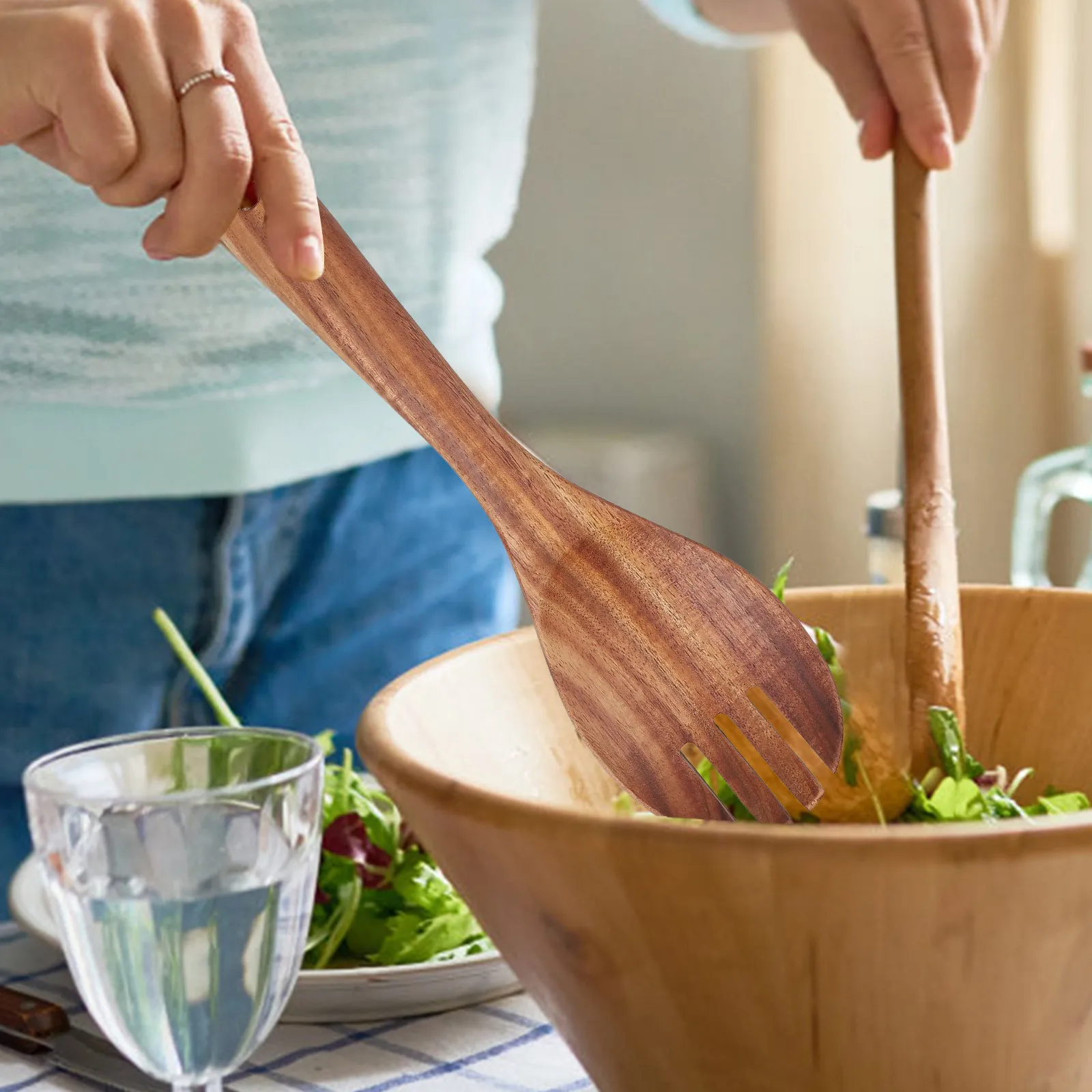Wooden Salad Fork Long Handle Sturdy Natural Wood Construction Easy Grip Smooth Finish Dishwasher Safe Kitchen Utensils Serving