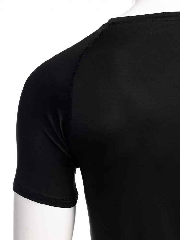 Camiseta deportiva de manga corta para hombre, camisa de compresión transpirable con cuello redondo, color negro, para correr, gimnasio, Verano