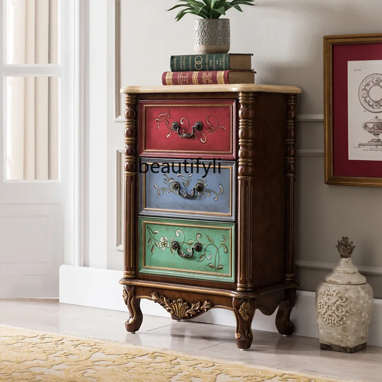 American Style White Ash Wood Bedroom Nightstand Living Room Storage Vintage Painted Side Cabinet