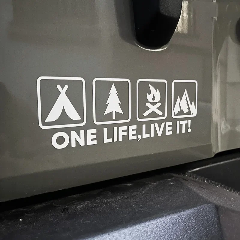 Car Stickers One Life Live It Camping Outdoor Enthusiast Wild Survival Quadruple Decal for Vehicle Auto Window Tail Body Bumper