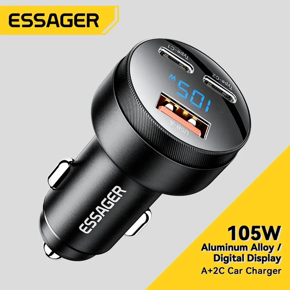 Essager 차량용 USB 충전기, 아이폰 14, 15, 샤오미 휴대폰용, 고속 충전 4.0, QC4.0, QC3.0, QC SCP PPS, PD, USB C 타입, 105W