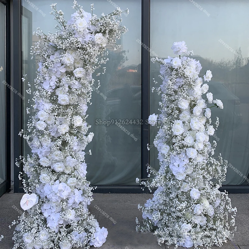 

Искусственные цветы 180-160 см: композиция из гипсофилы и белых роз для декора свадебной сцены, украшение арки из шелковых цветов