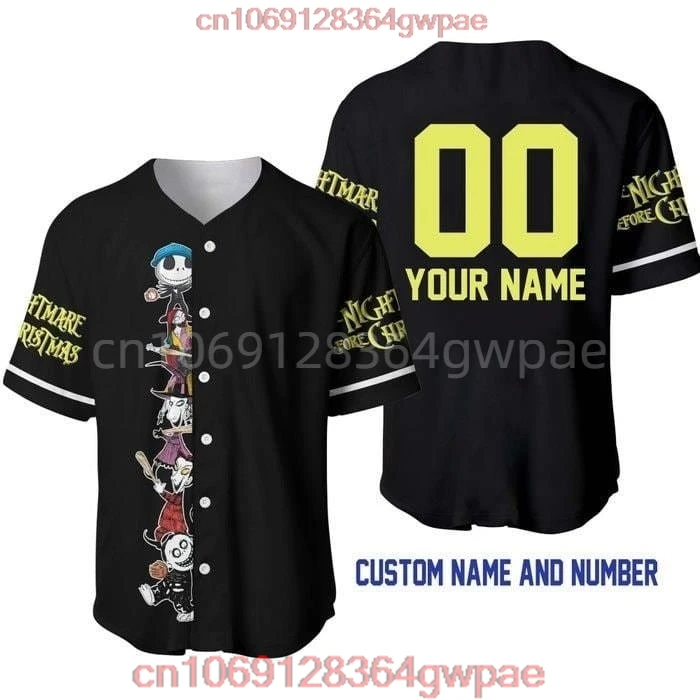 Custom Name Nightmare Before Christmas Jack Skellington Baseball Jersey Men\'s Women\'s Short Sleeve Jersey Disney Baseball Jersey