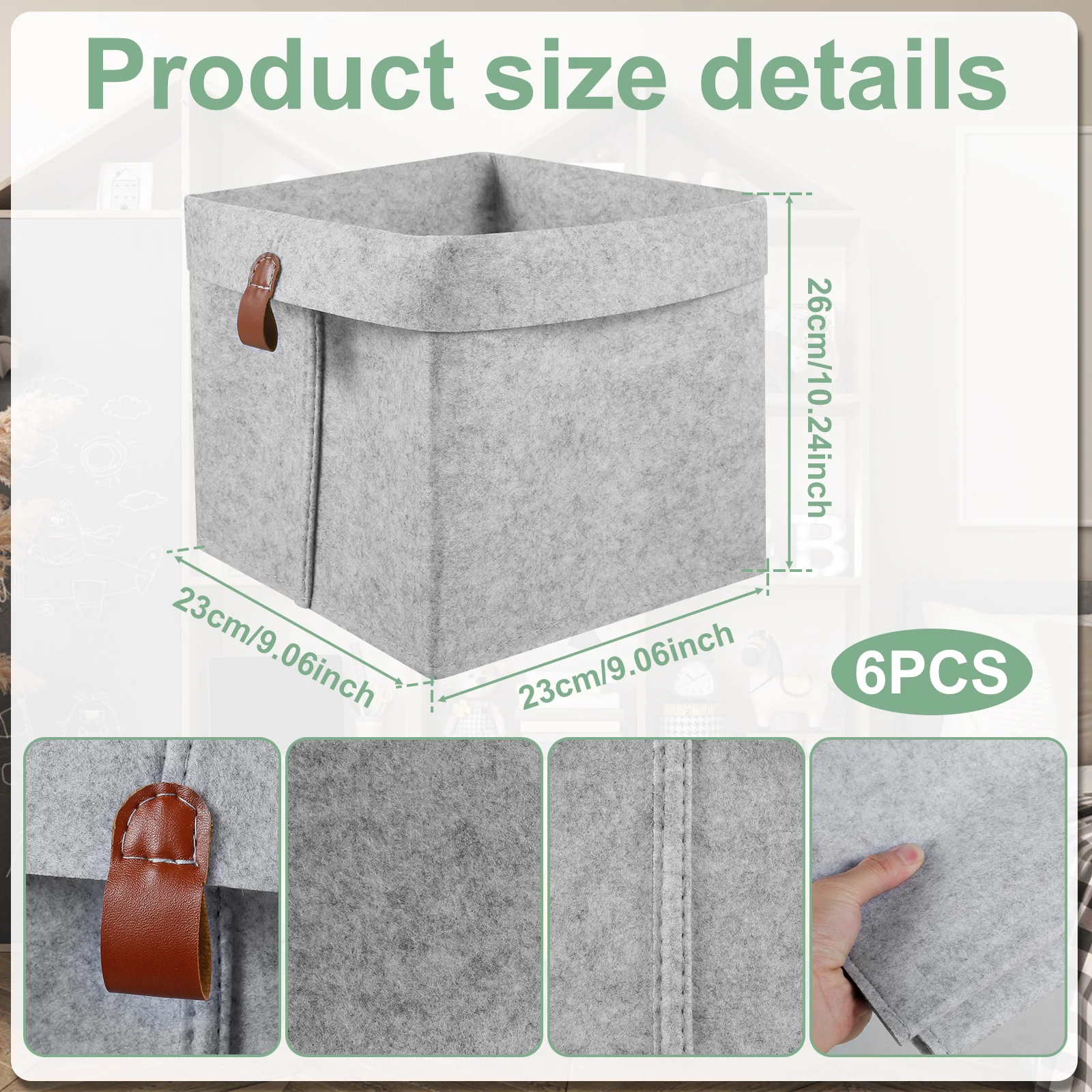 

Набор из 6 войлочных корзин для хранения, большой объем 12 л, складные настольные органайзеры для дома, шкафа, одежды, обуви, многофункциональные