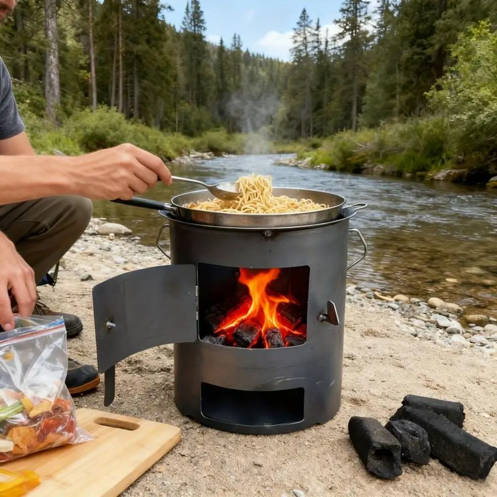 

Thickened Wood Fire Stove Stable Base Easy to Carry Charcoal Stove Hand-held Outdoor Wood Burning Stove