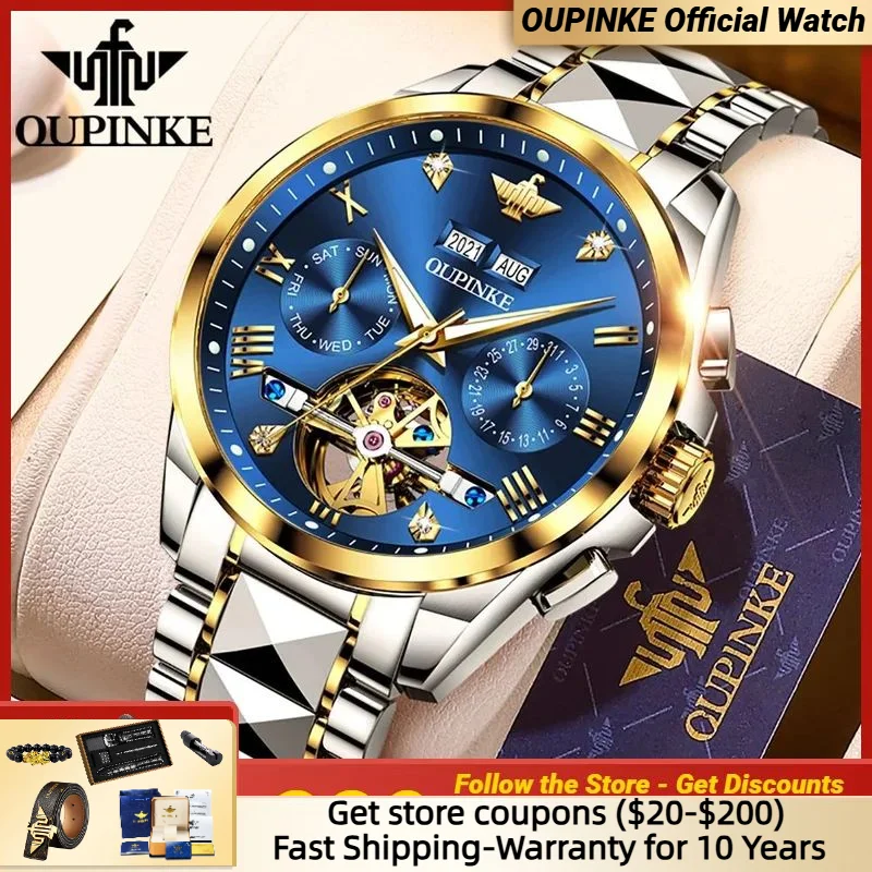 OUPINKE Luxury Men Automatic Mechanical Wristwatch Tungsten Steel Watch Top Brand Sapphire Glass Men Watches reloj hombre