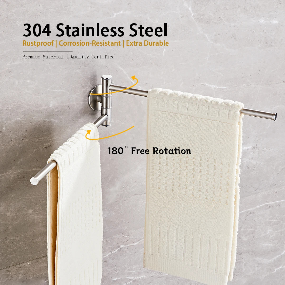 Drill-free installation - 304 stainless steel wall-mounted towel rack, self-adhesive bathroom towel rod, modern bathroom towel h