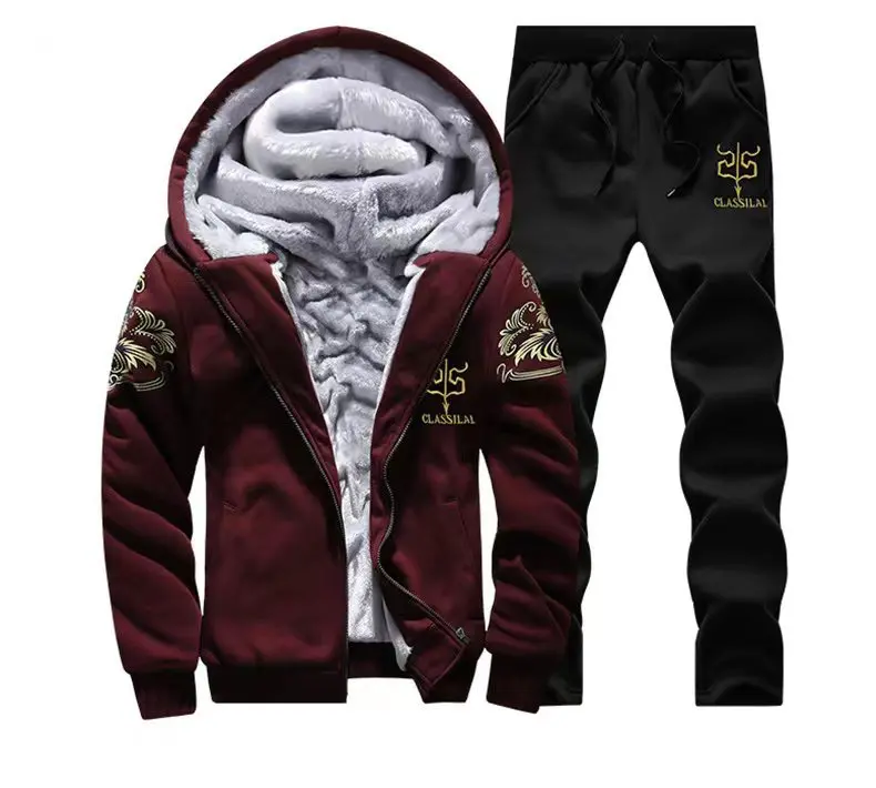 Herbst Winter Herren Fleece-gefütterter Reißverschluss-Hoodie Zweiteiliger Trainingsanzug Dicker Warmer Kapuzenpullover mit Hose Outdoor Fitness Alltag Streetwear – Detail 16