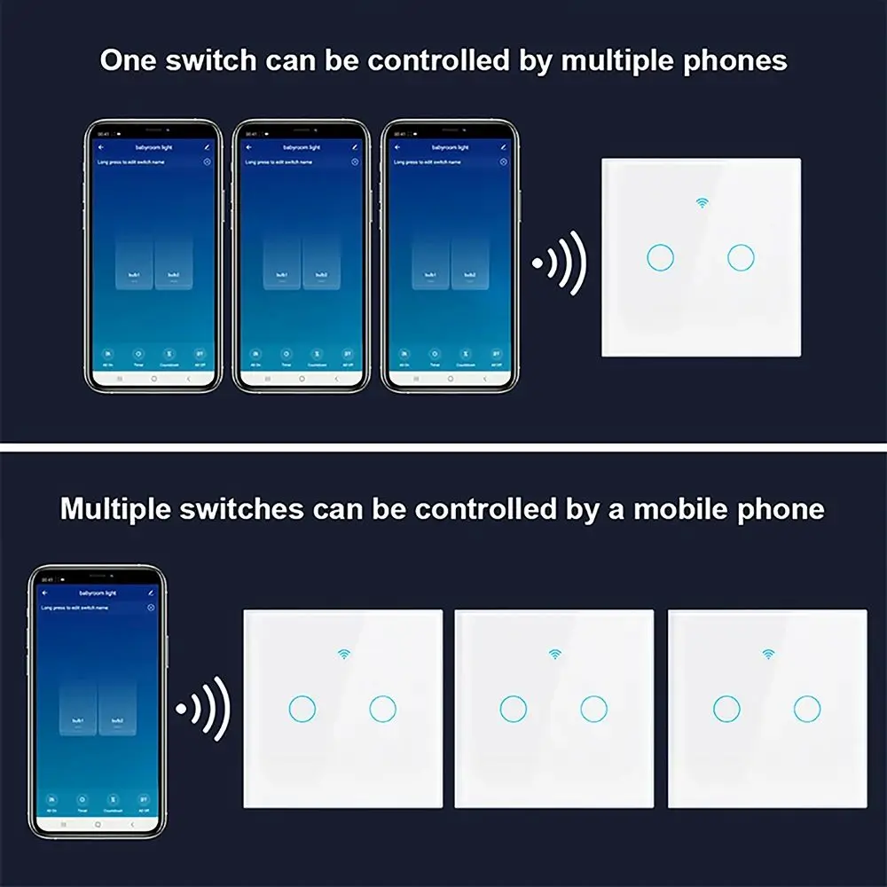 Tuya WiFi Interruptor de Luz Inteligente, UE 1, 2, 3Gang, Toque, Sem Fio Neutro, Interruptores de Parede para Alexa, Google Voice Control