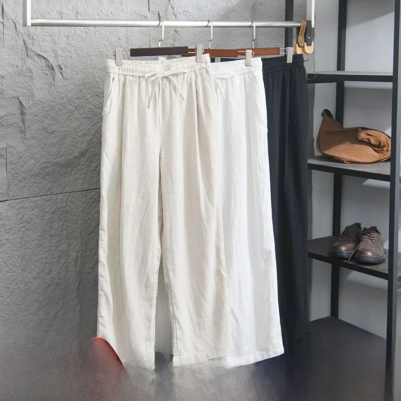 

Natural Texture Linen Cotton Blend Men's Casual Straight Leg Pants Spring Summer Fashionable Trousers GARAGE MAN Brand