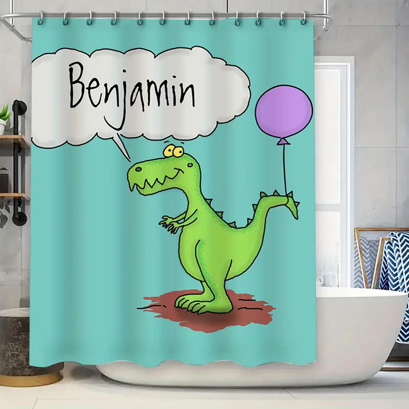 

Детская занавеска для душа с декором для ванной комнаты и персонализированным принтом имени с изображением динозавра для детской комнаты, водонепроницаемое украшение для дома