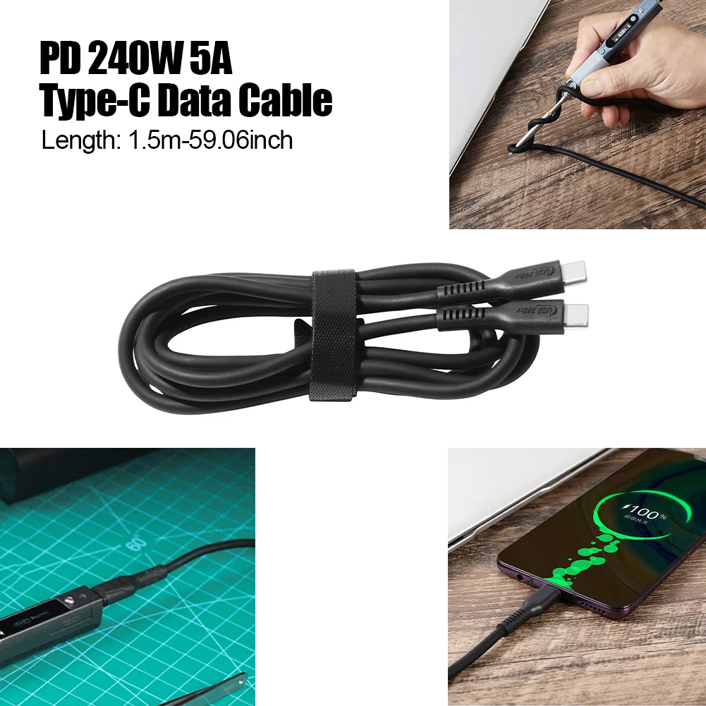 Electric Soldering Iron PD 240W 5A Quick Charging Heat Resistant Type-C Cable with E-MAKER Chip Thicken Copper Core Welding Tool