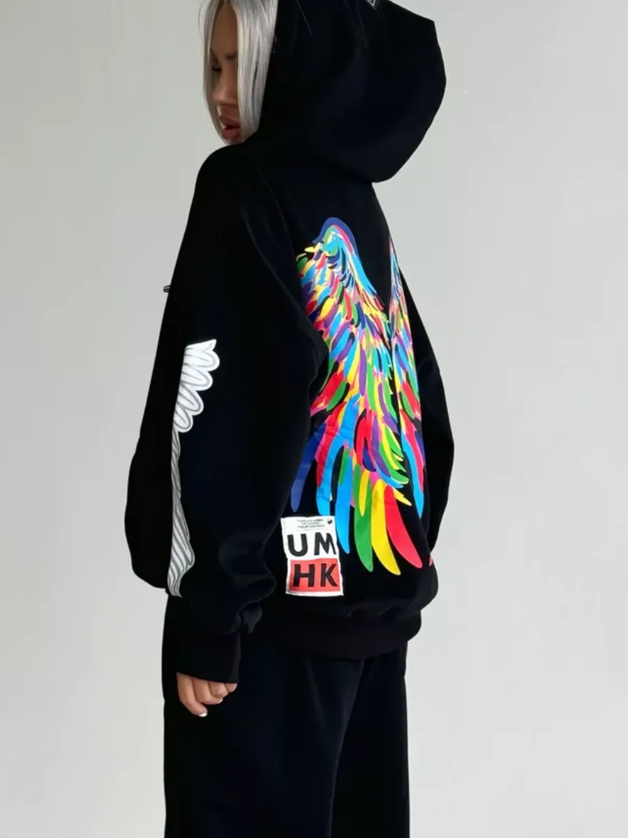 

Autumn and Winter American Street Fashion Heavy Industry Printed Hoodie Versatile Personalized Casual Trendy Brand Top