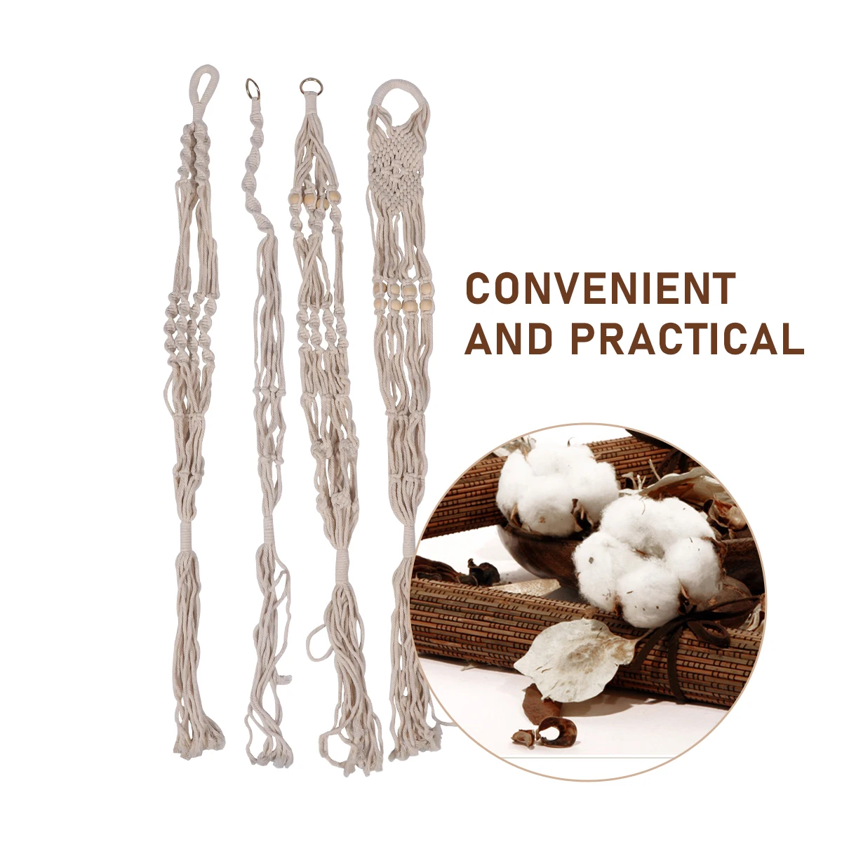 

4pcs Cotton Rope Net Bag Flowerpot Planter Hanging Basket Indoor Outdoor Durable Safe H Knitting Thick Rope Tassel Livingroom