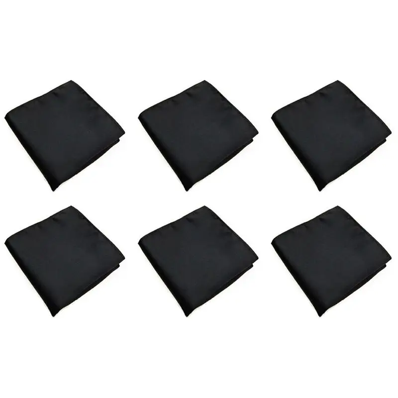 6X Men's Pocket Hanky Plain Color Wedding Party Square Hankerchief (Black) Eco-Friendly