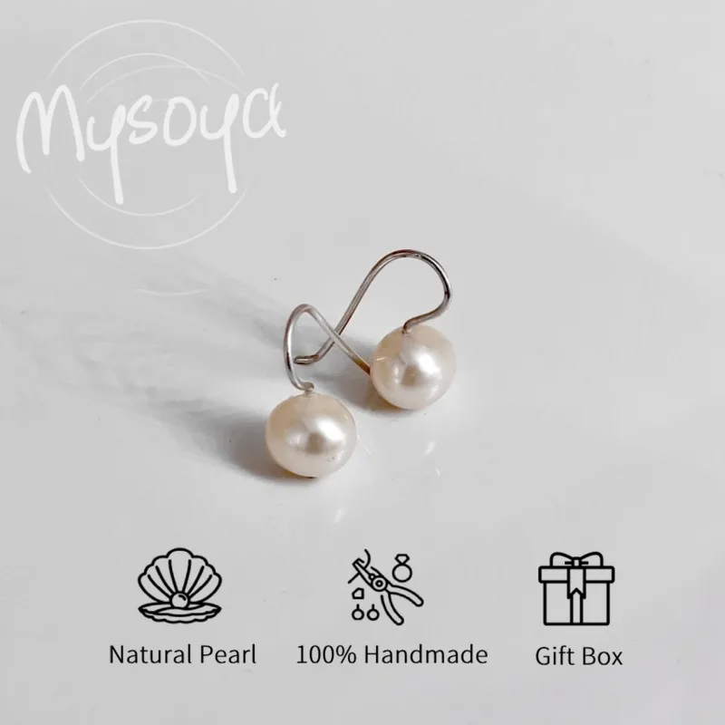 

MYSOYA White Freshwater Pearl Earrings 8-9mm With Gift Box Birthday/Wedding/Christmas/New Year/Anniversary Gift For Her/Him