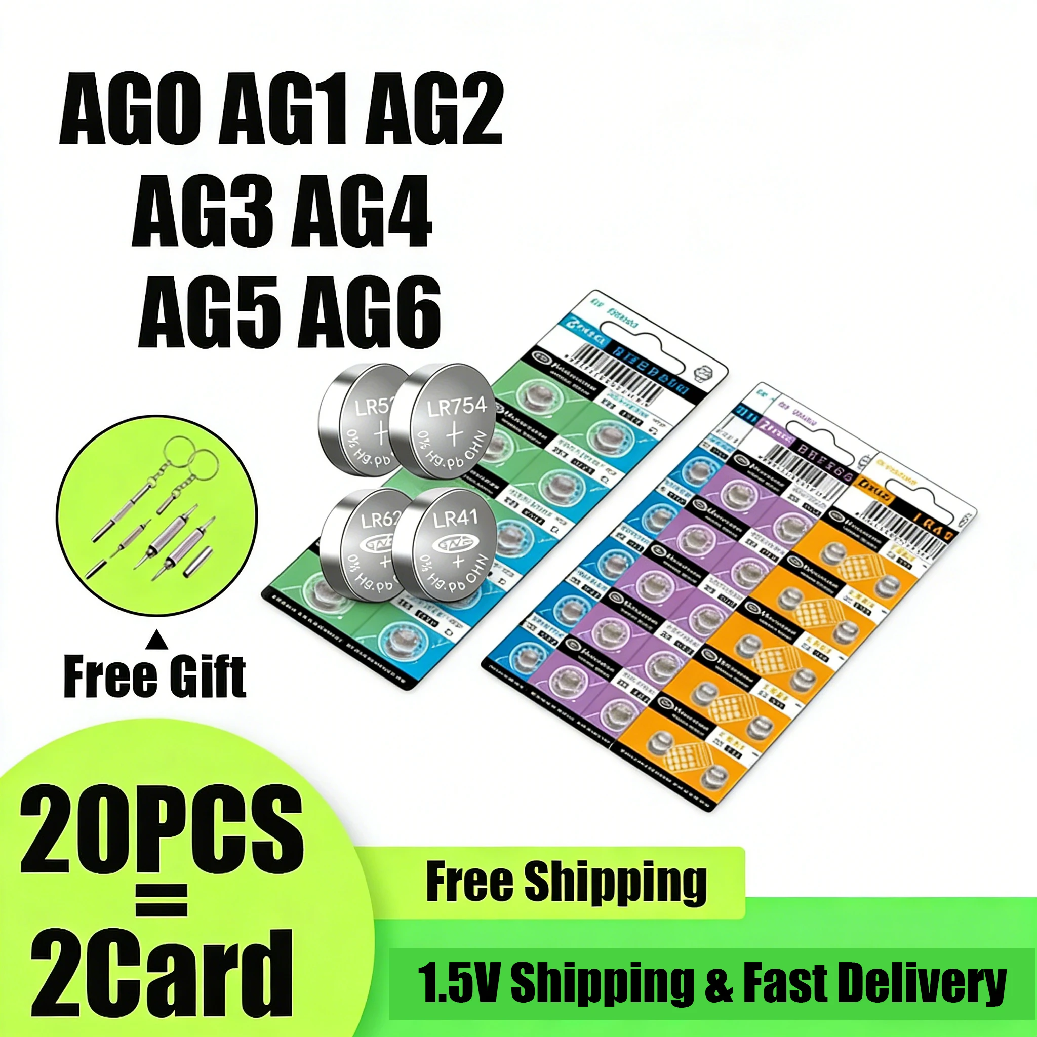 

Набор смешанных батареек AG0 AG1 AG3 AG4 AG6 1.5V (замена 377 364 392 SR621SW LR41 L736) для игрушек и часов