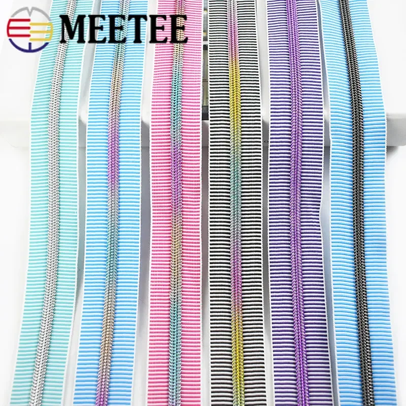 2/5/10/20M 5# Plastic Coil Zipper By The Meter Nylon Zippers for Sewing Bag Pencilcase Decor Stripe Zipps DIY Garment Accessory