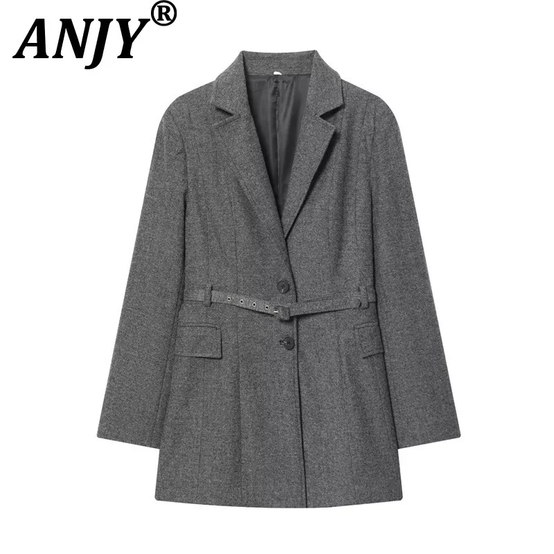 

ANJY 2026 Spring European New Women Fashion Elegant Office Lady Belted Blazer Trend Casual Versatile Patterned Suit Pants A18489