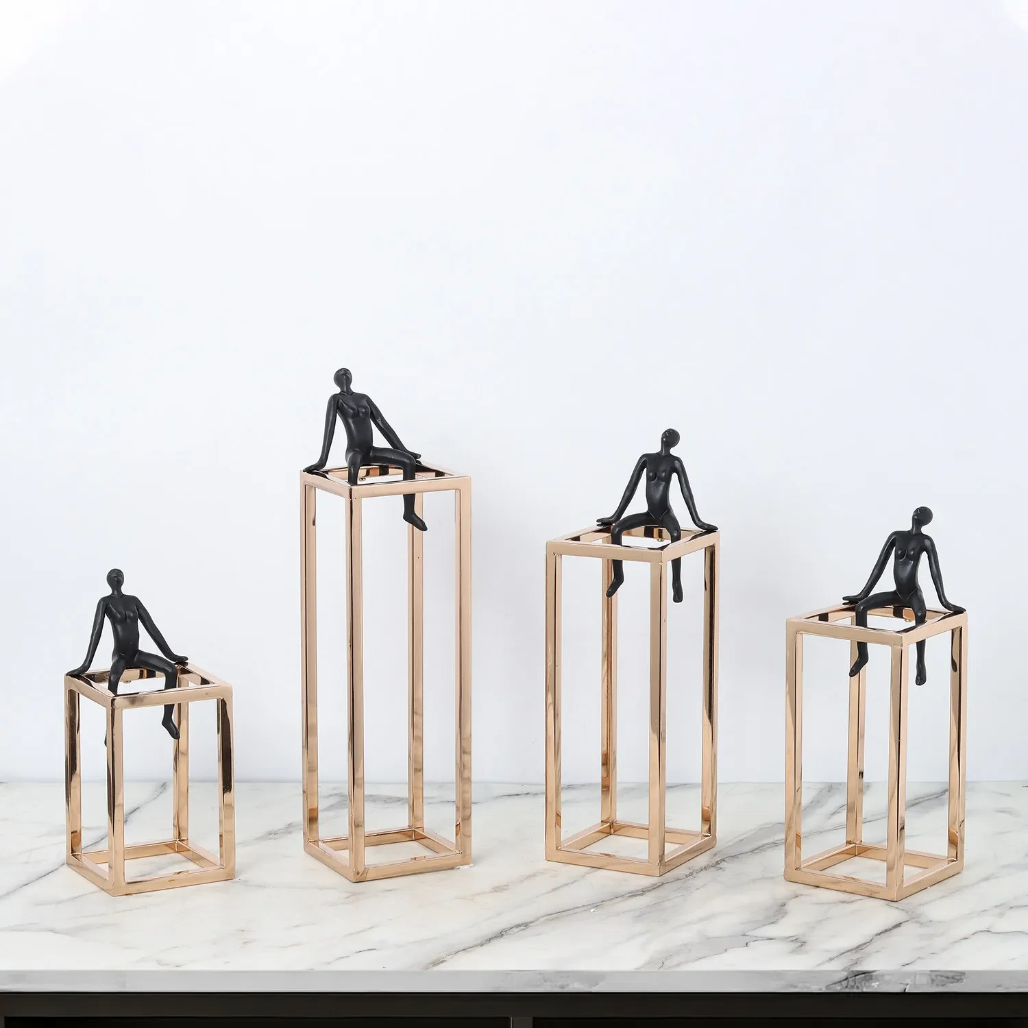 Metal Frame Black Figure Sculpture Meditator Ornaments Modern Luxury Books Creative Home Decoration Ornaments Statue Gifts